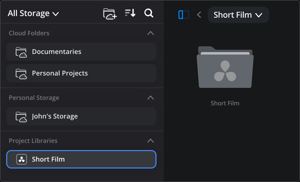 Storage types in sidebar