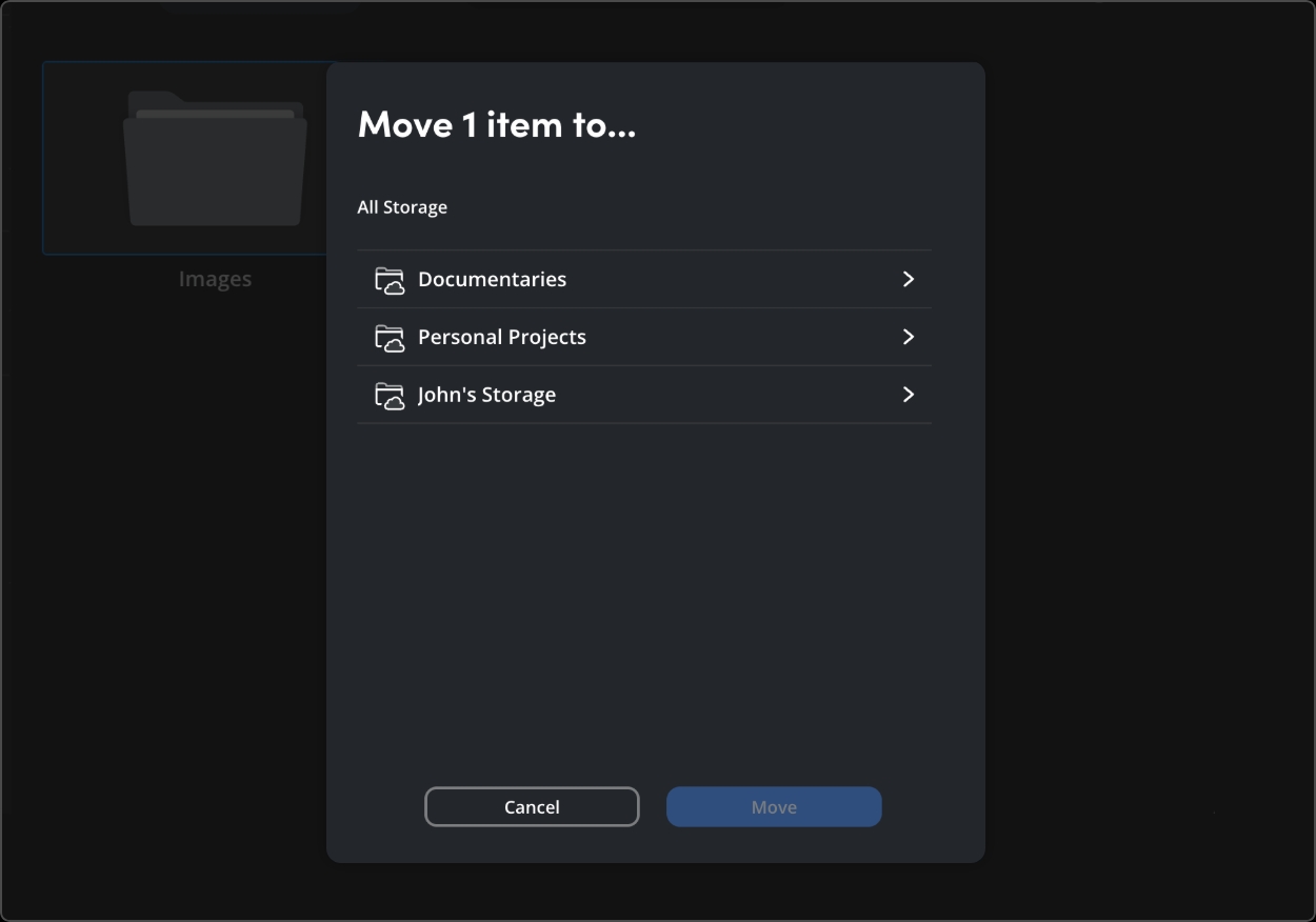 Move from trash dialog in Cloud Storage app
