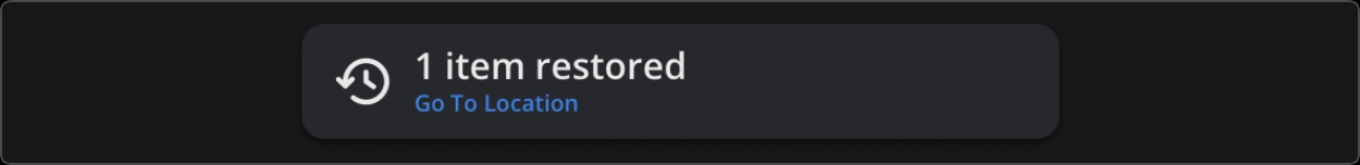 Successfully restored item notification in Cloud Storage app
