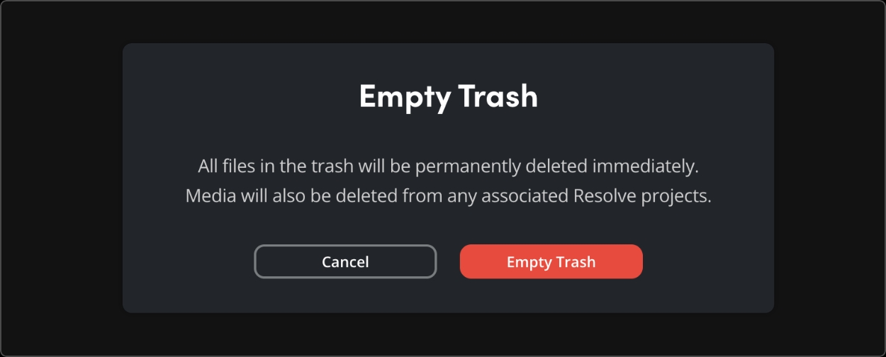 Empty trash confirmation dialog in Cloud Storage app