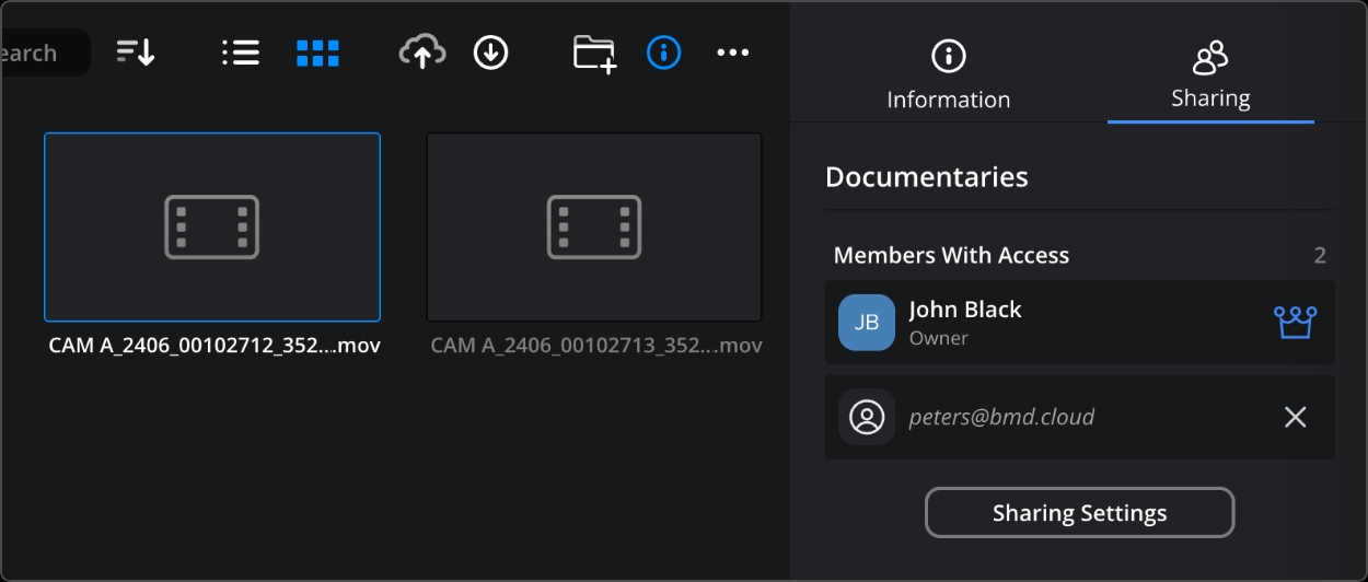 Pending invitation in Sharing tab