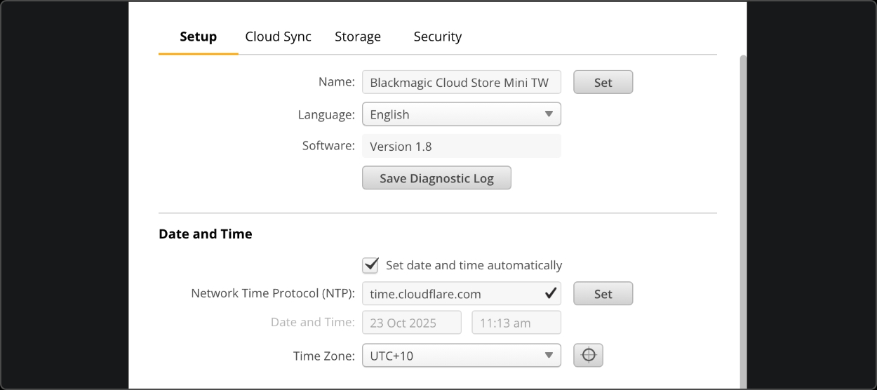 Blackmagic Cloud Store Mini Setup Utility