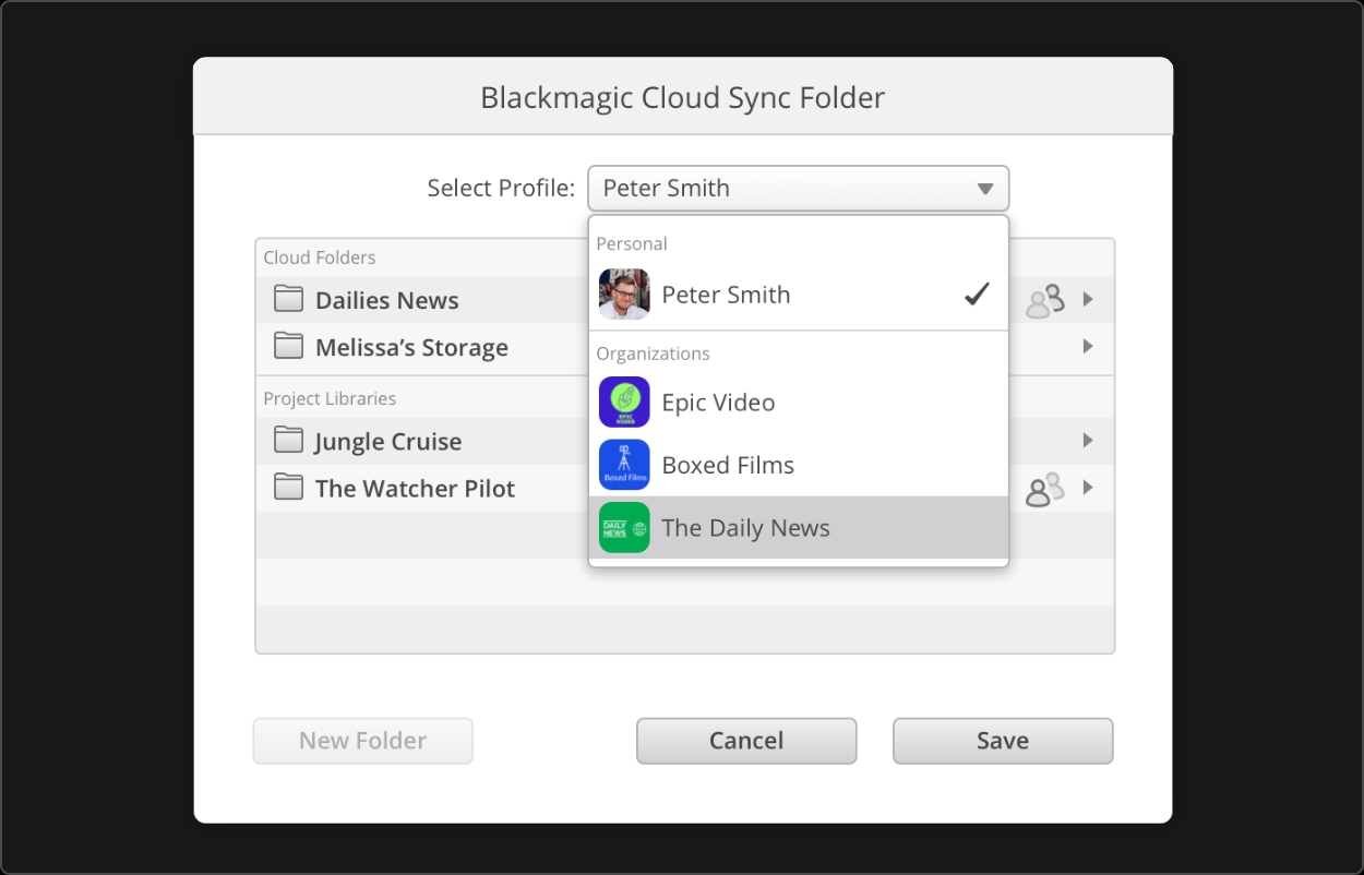 Select Profile in Blackmagic Cloud Store Utility