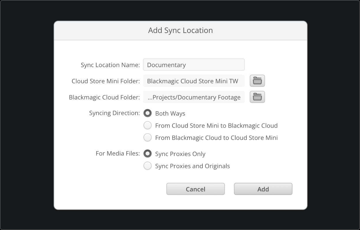 Add sync location window
