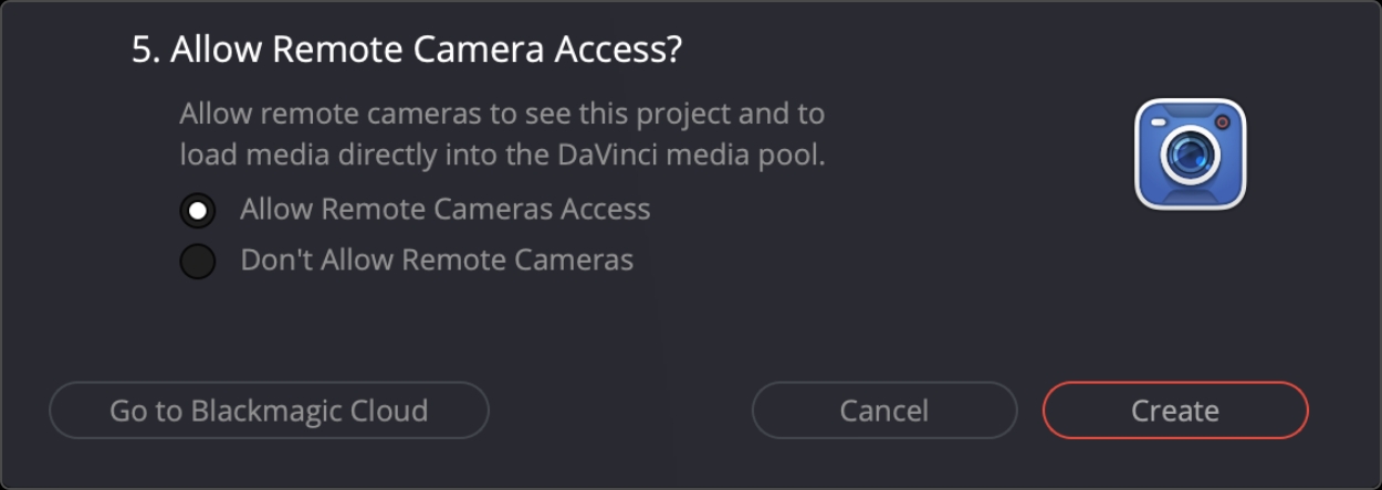 Allow remote camera access option in DaVinci Resolve