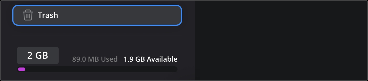 Trash folder and storage indicator