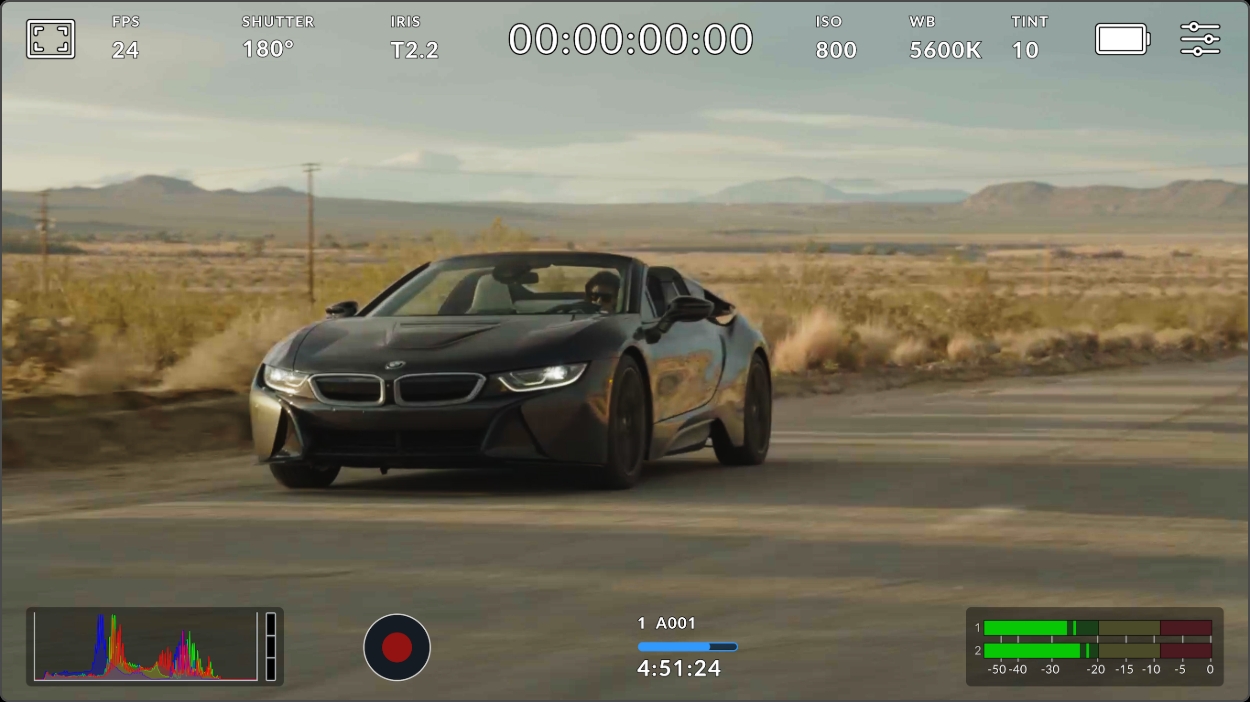 Camera lower toolbar with storage indicator