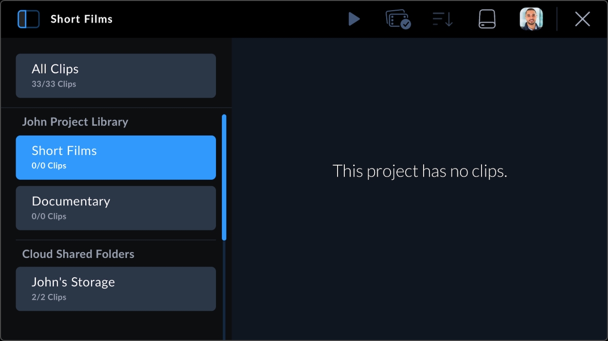 Project list in Blackmagic URSA Cine