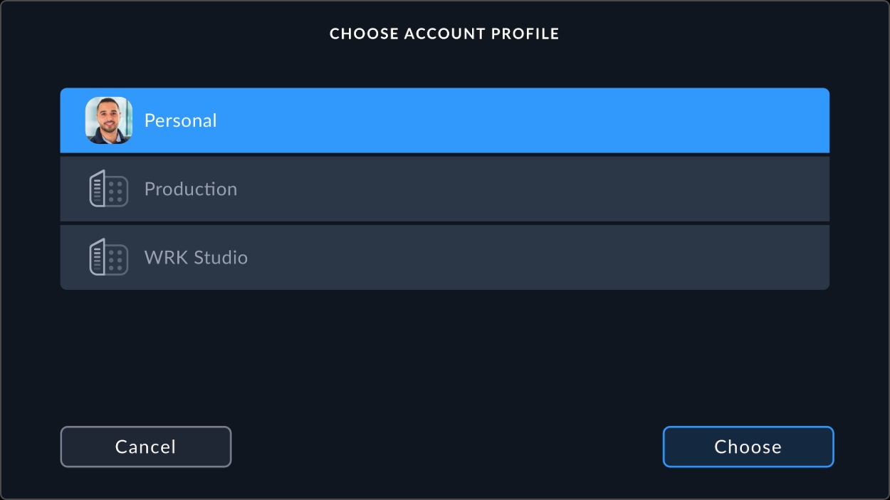 Select Profile screen in Blackmagic URSA Cine