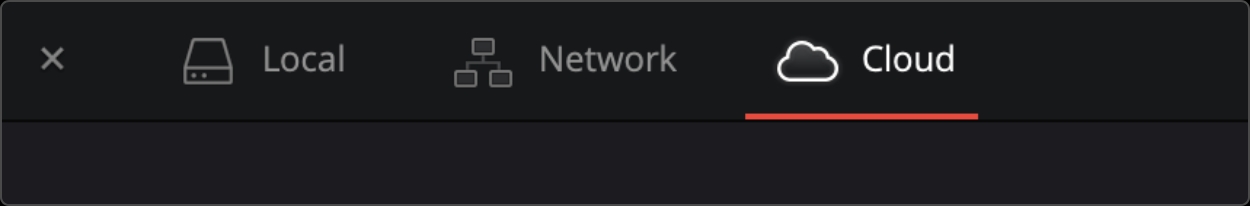 Local, Network and Cloud Icons from Project Manager window in DaVinci Resolve.