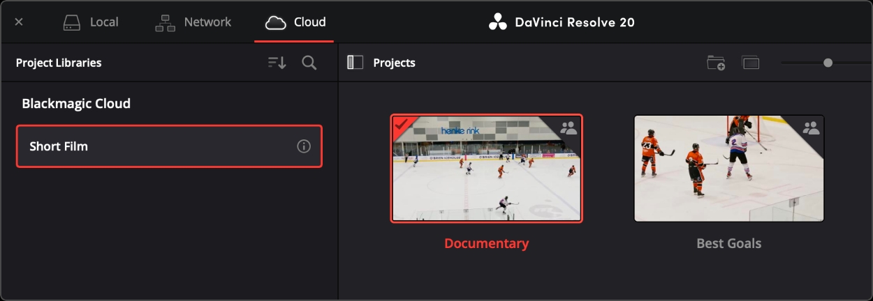 Blackmagic Cloud Tab in Project Manager Window in DaVinci Resolve