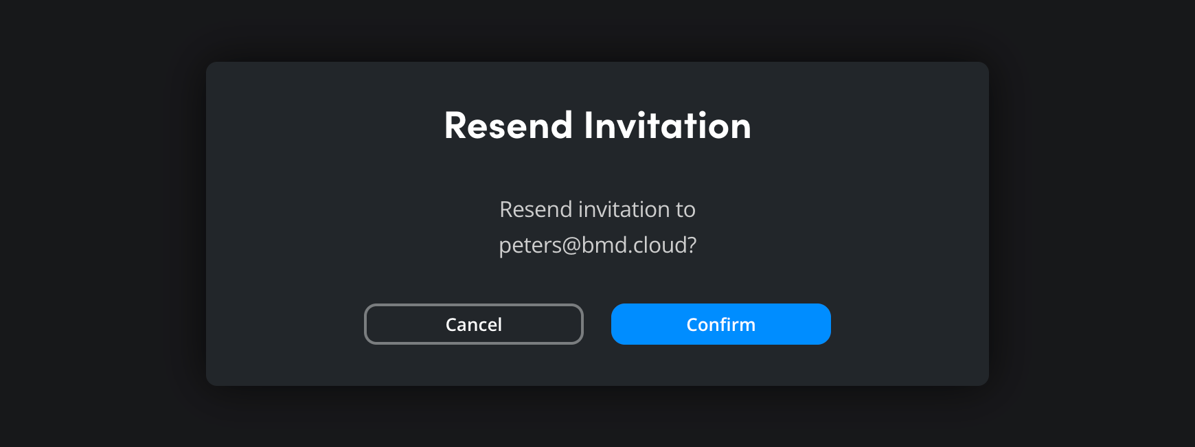 The Resend Invitation confirmation dialog asking to confirm sending a new invitation