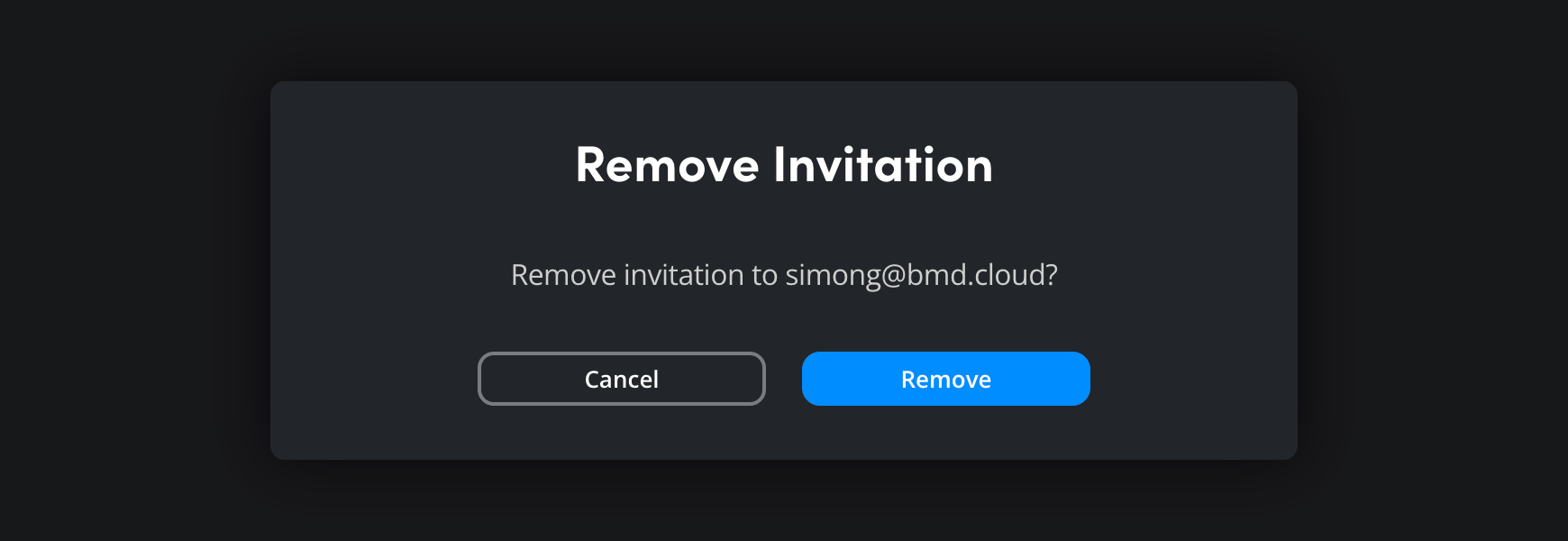 The Remove Invitation confirmation dialog asking to confirm removing an invitation