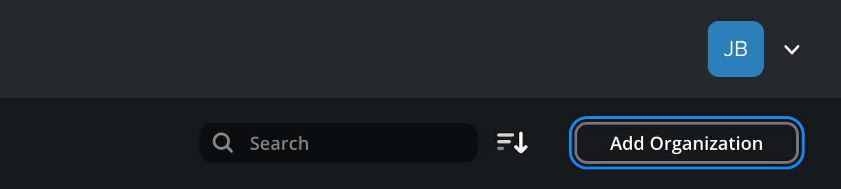 The Add Organization button highlighted in the organizations page header