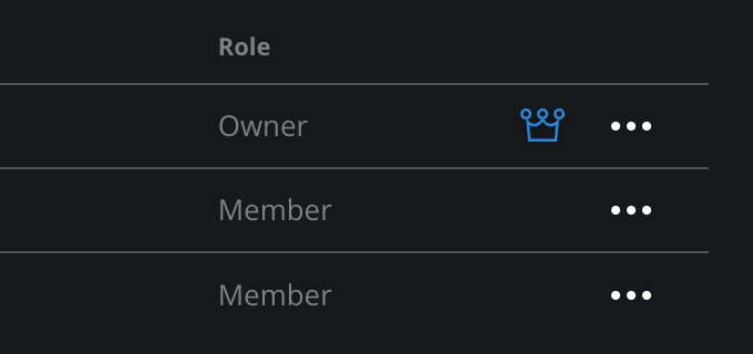 The Role column in the members table showing Owner and Member roles with menu icons