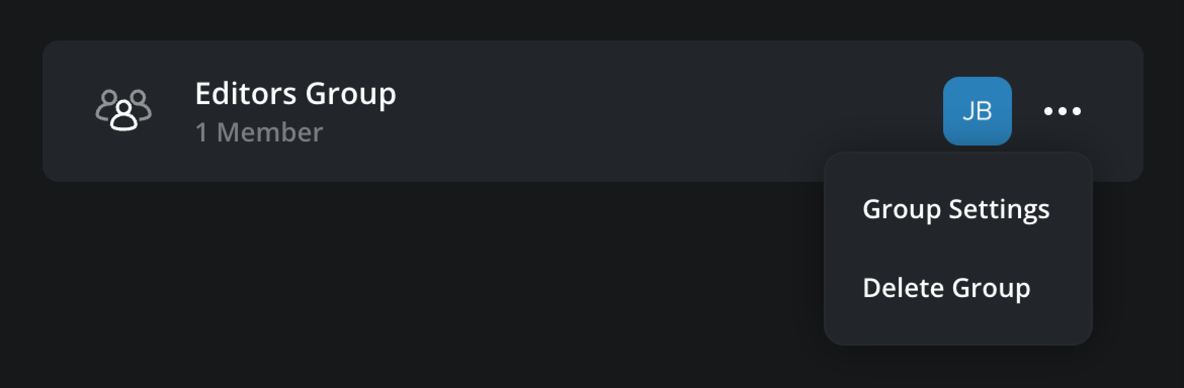 The group context menu showing Delete Group option and the Group Settings heading