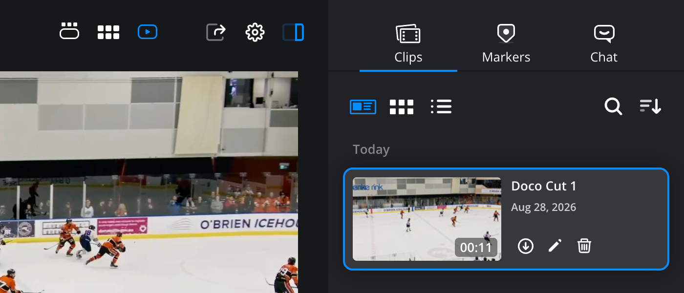 An uploaded clip displayed in the clips tab of the presentations page