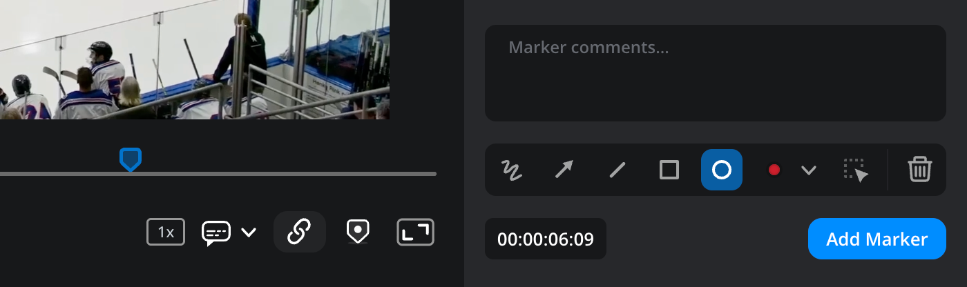 The annotation controls beneath the comments box showing the freehand, arrow, line, rectangle and ellipse tools
