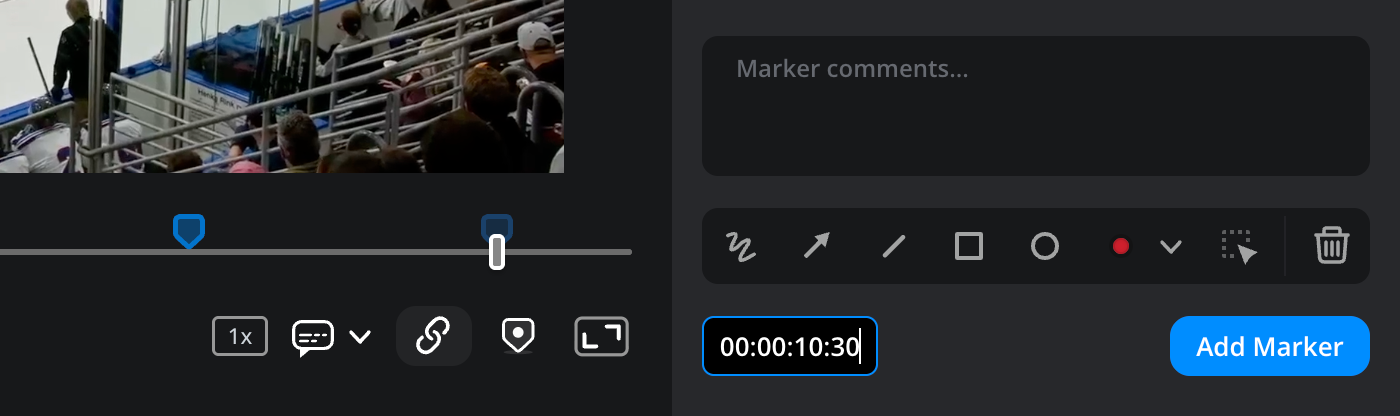 A timecode entered in the timecode window at the bottom left of the markers tab