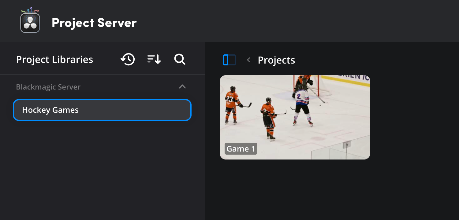 A new DaVinci Resolve cloud project displayed in the projects panel of the project server page