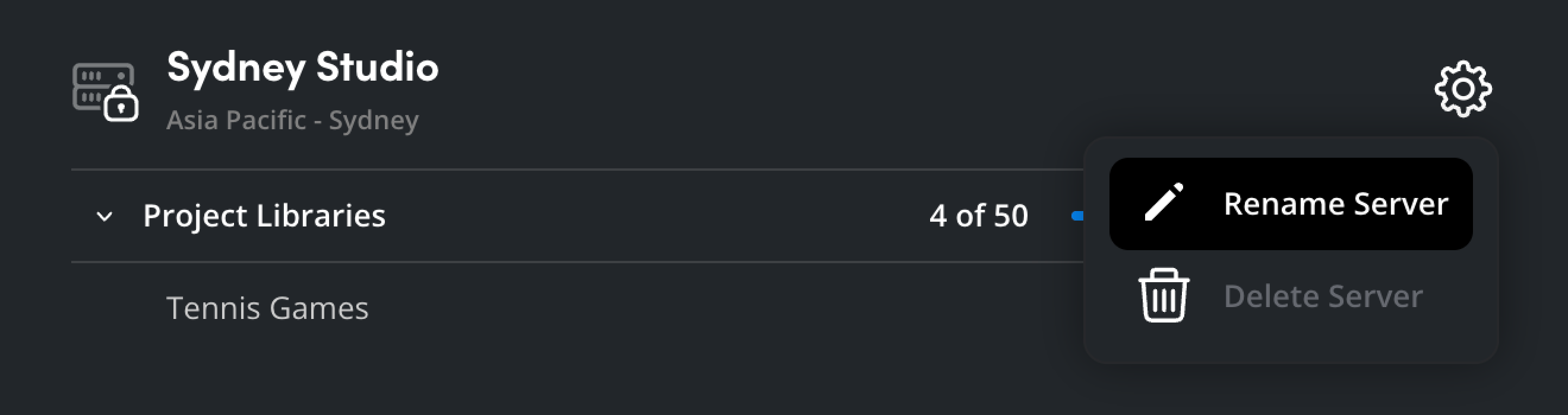 The Dedicated Server settings menu showing Rename Server option