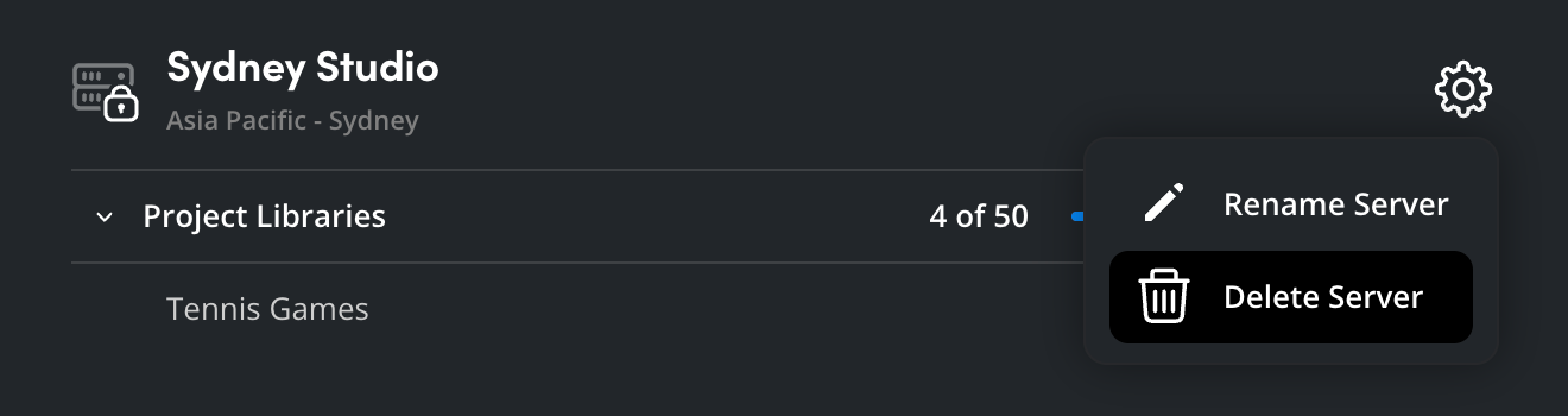 The Dedicated Server settings menu showing Delete Server option