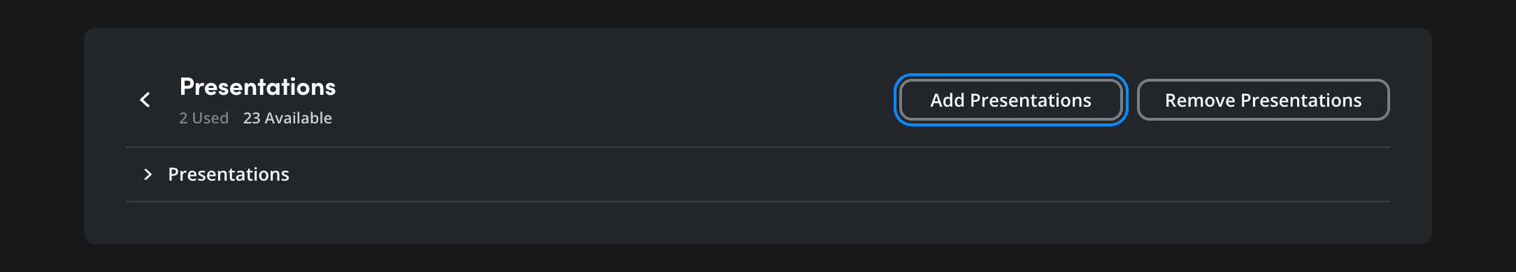 The Presentations section showing Add Presentation button