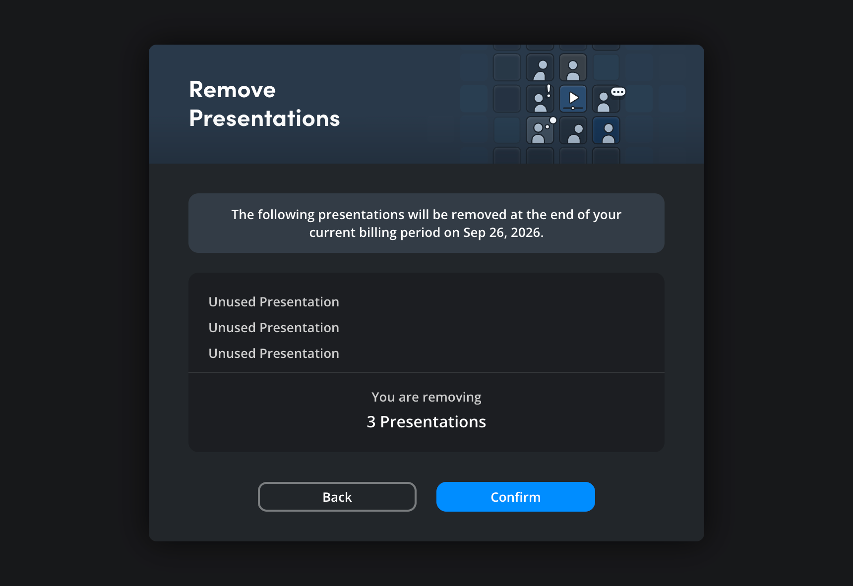 The presentation removal confirmation dialog