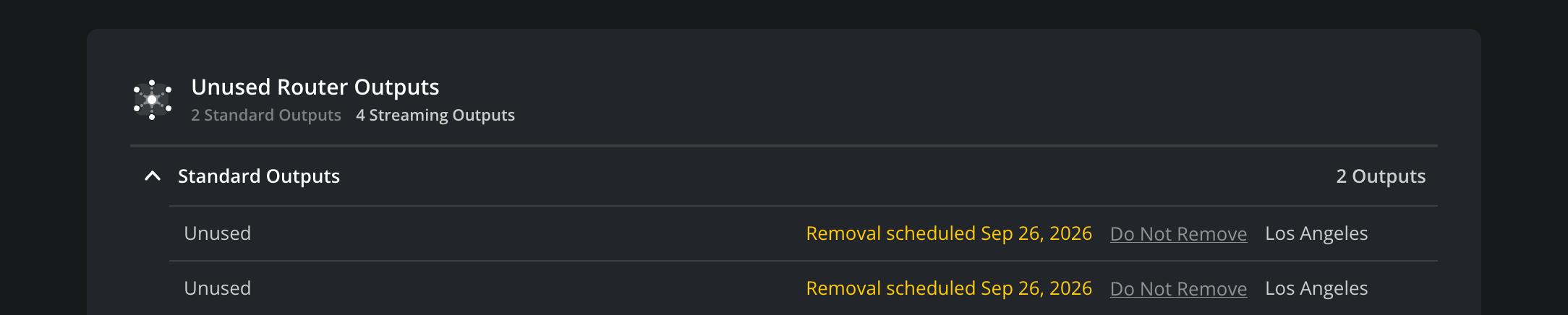 The Stream Router section showing Do Not Remove link to cancel output removal