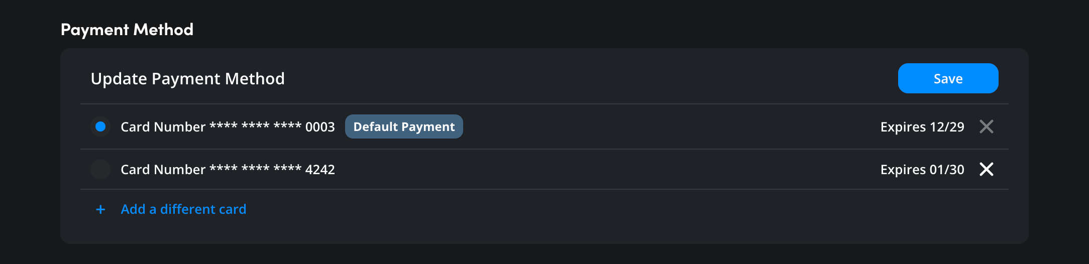 The dialog asking whether to set new card as default payment method