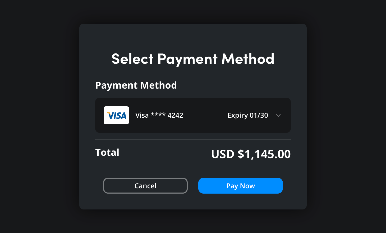 The payment method selection page with Pay Now button