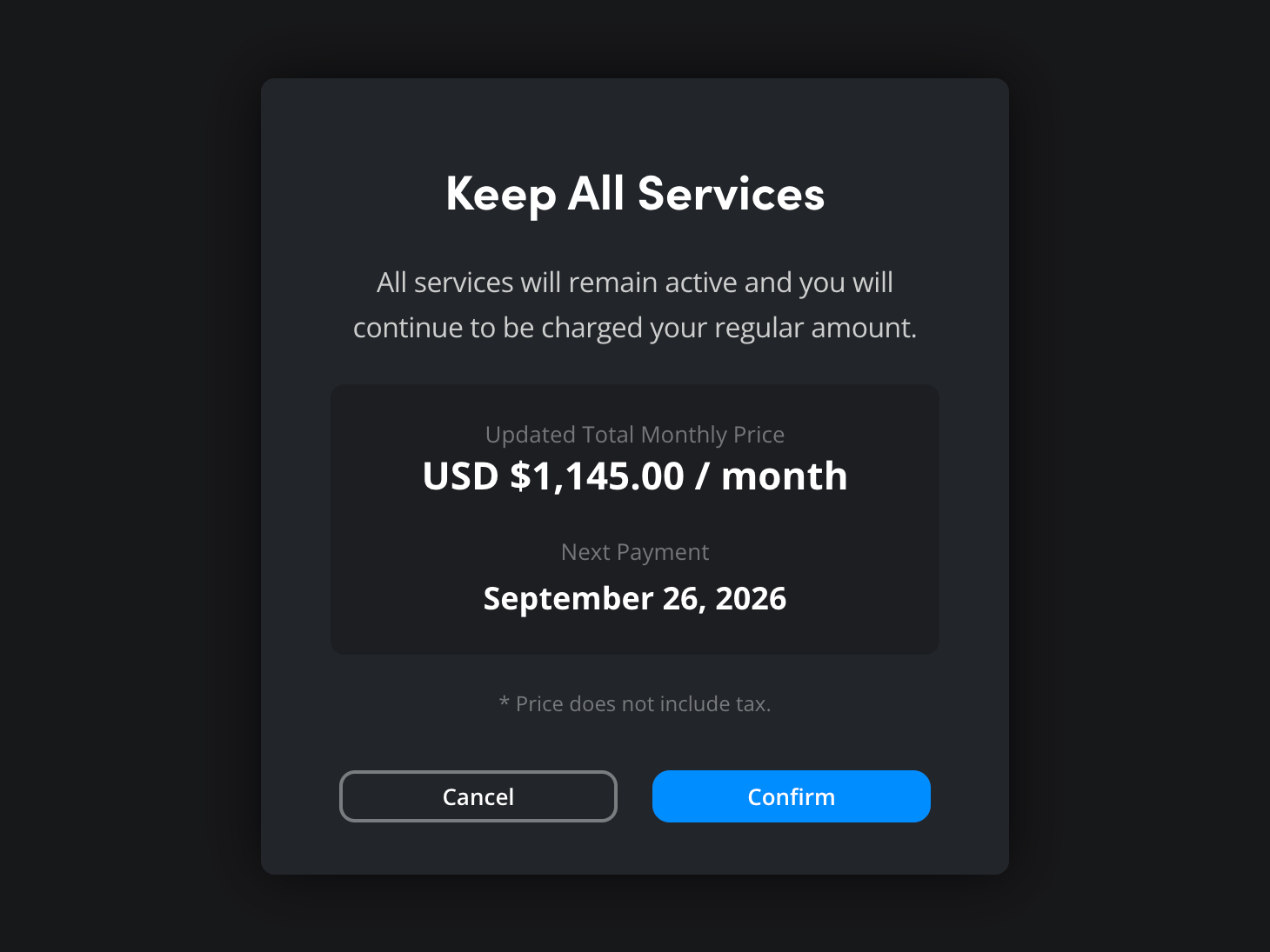 The Manage Services page with current services showing scheduled removal dates