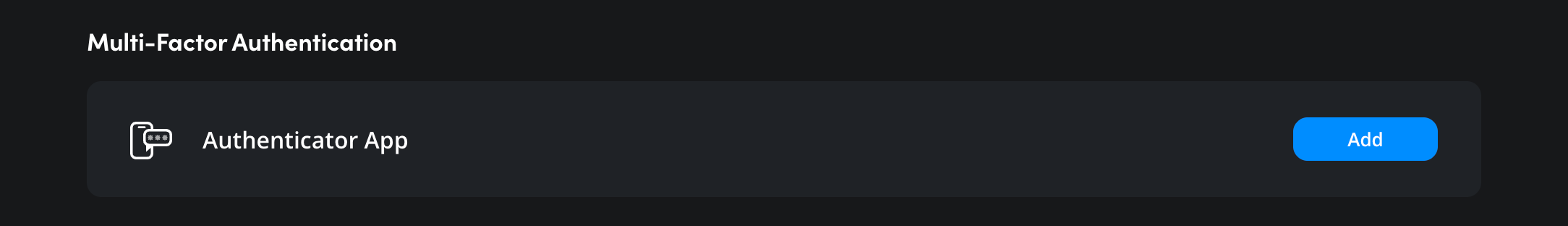 The Multi Factor Authentication section showing Add button