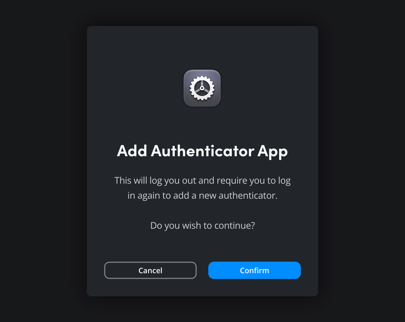 The multi factor authentication setup confirmation dialog