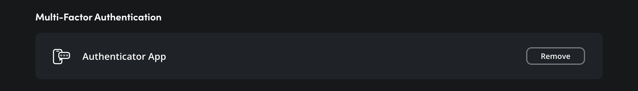 The Multi Factor Authentication section showing Remove button to disable MFA