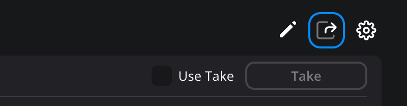 The stream router toolbar with the share icon between the pencil edit icon and the settings cog icon
